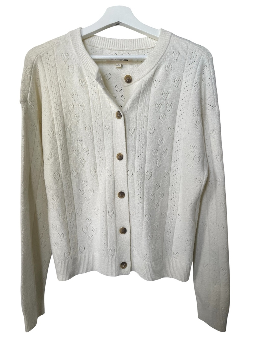 NWOT Lucky Brand Cream Pattern Knit Button Down Cardigan Size Large